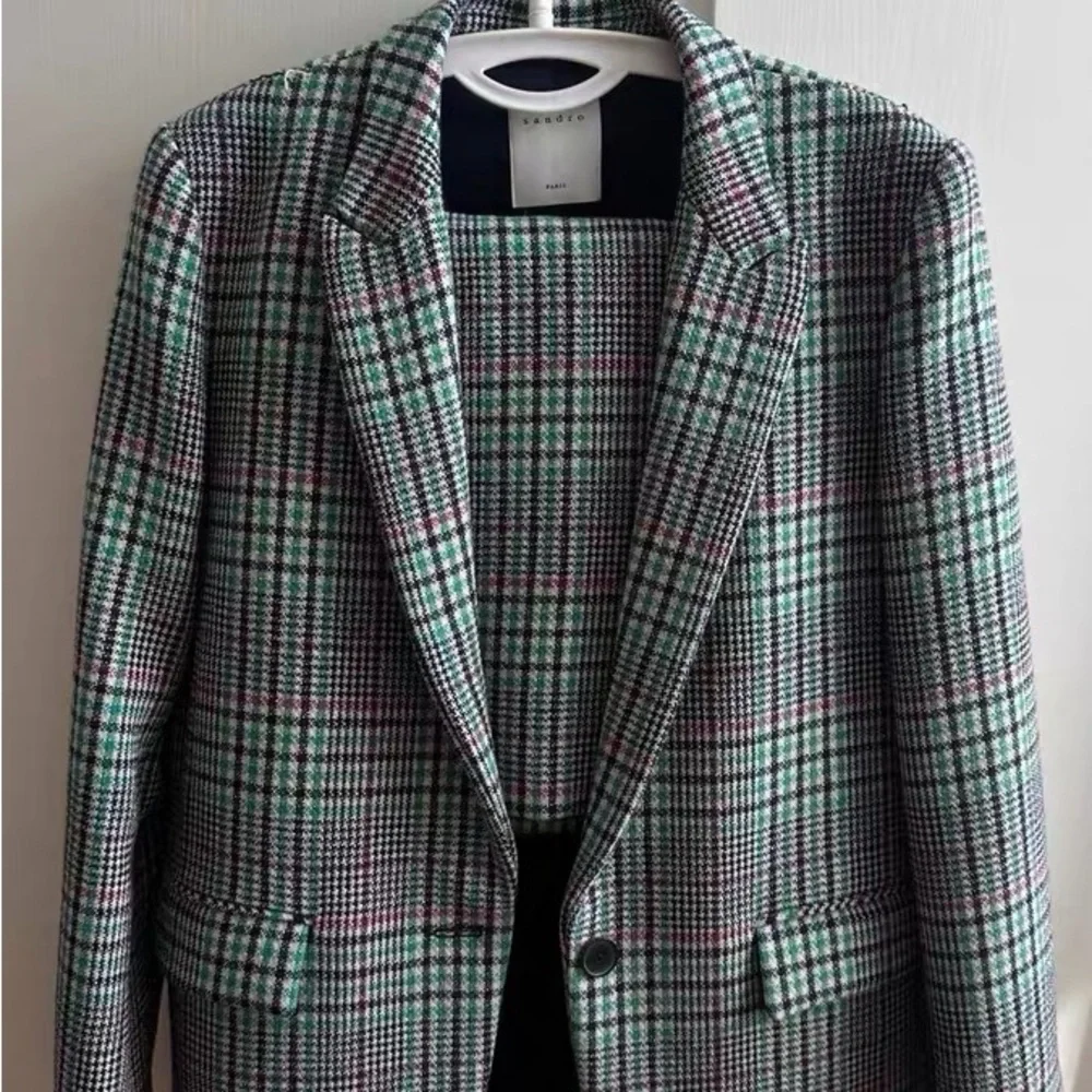 Sandro wool Paris Plaid Blazer and Skirt Set - Picture 3 of 5